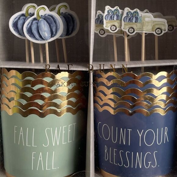 Rae Dunn 12 Piece Fall Sweet Fall & Count Blessings Cupcake Liners & Picks NWT - Picture 3 of 6